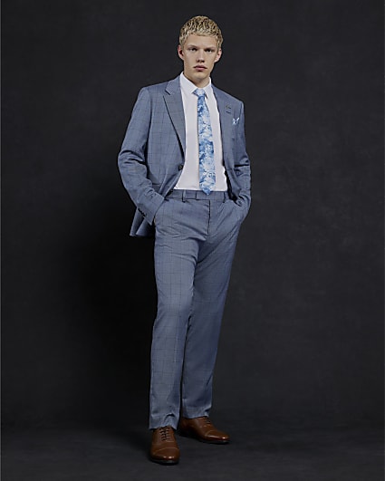 Blue Check Skinny Suit Trousers