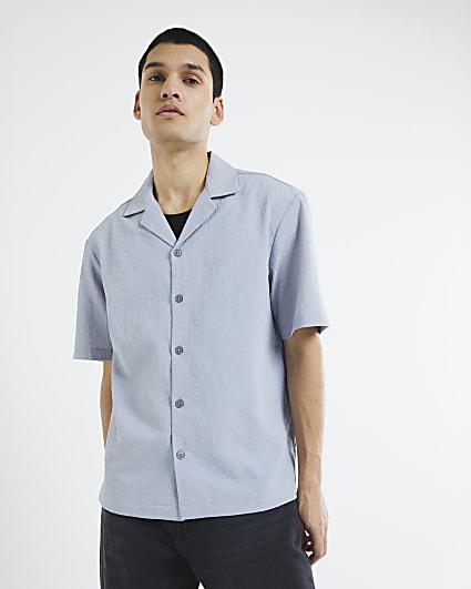 Blue Seersucker Revere Shirt