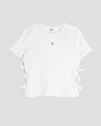 Girls Pink Ribbed Bow Side Top