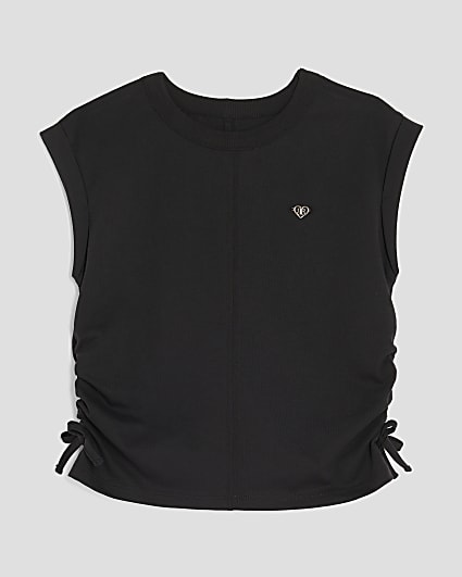 Girls Black Ruched Side Top