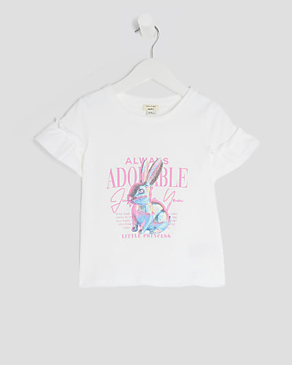 Mini Girls White Bunny Frill T-Shirt