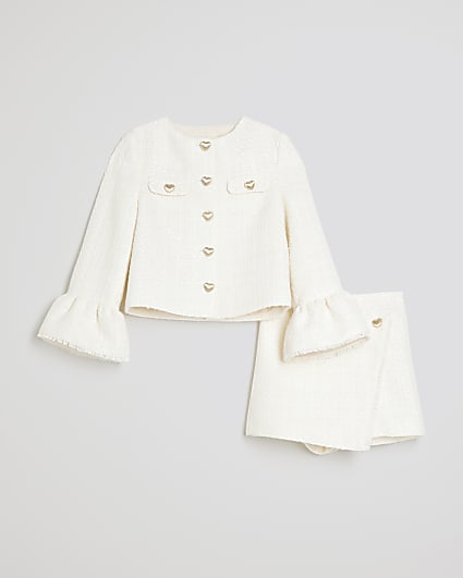Girls Cream Blazer Jacket Set
