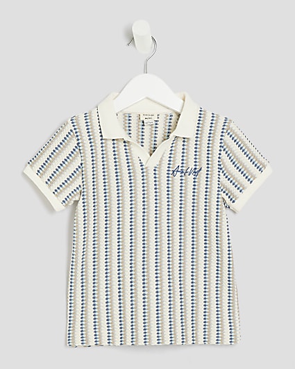 Mini Boys Blue Notch Striped Polo Shirt