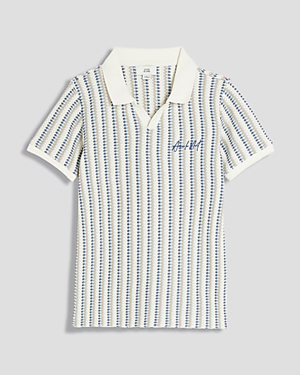 Boys Blue Notch Striped Polo Shirt
