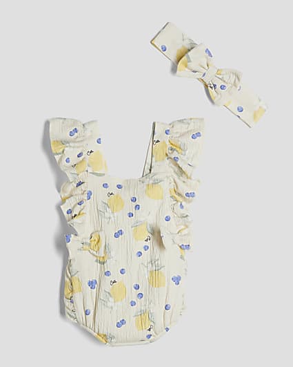Baby Girls Ecru Lemon Romper Set