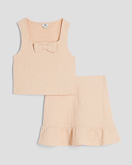 Girls Coral Textured Waistcoat Set