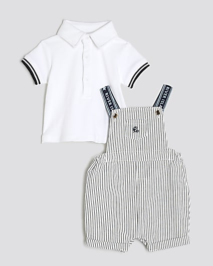 Baby Boys Cream Striped Dungaree Set