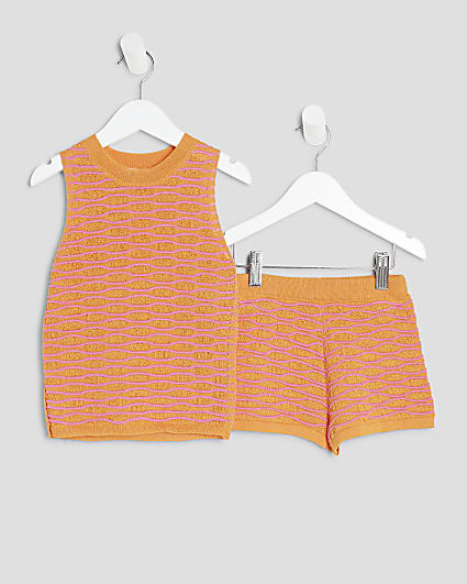 Mini Girls Orange Textured Stripe Tunic Set