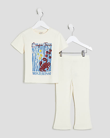Mini Girls White Crab Graphic T-Shirt Set