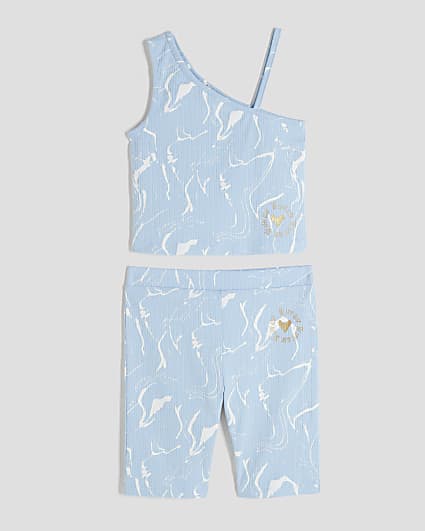 Girls Blue One Shoulder Tank Set
