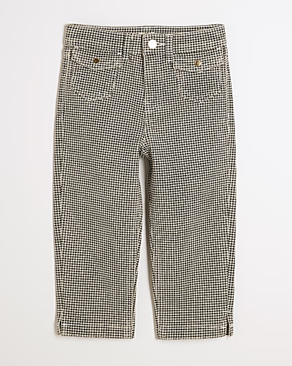 Girls Black Gingham Denim Capri Jeans