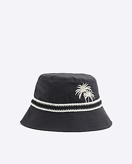 Boys Black Palm Tree Embroidered Bucket Hat