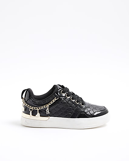 Girls Black Chain White Sole Trainers