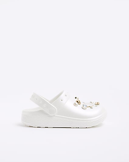 Girls White Pearl Shell Clogs