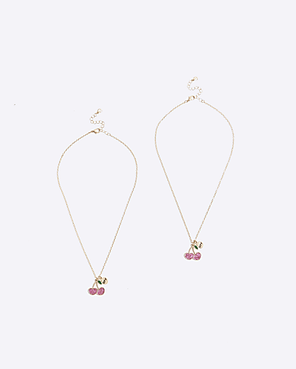 Girls Pink Cherry BFF Necklaces