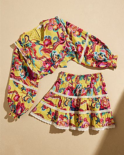 Girls Yellow Del Maar Top And Skirt Set