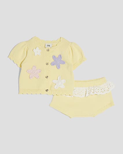 Baby Girls Yellow Crochet Floral Set