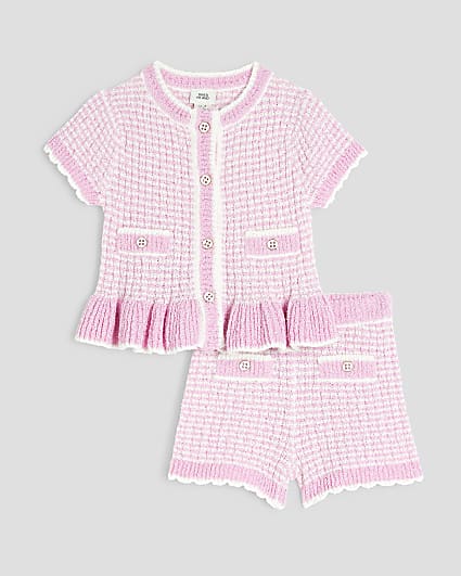 Baby Girls Pink Boucle Peplum Knit Set