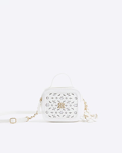 Girls White Floral Laser Cut Cross Body Bag