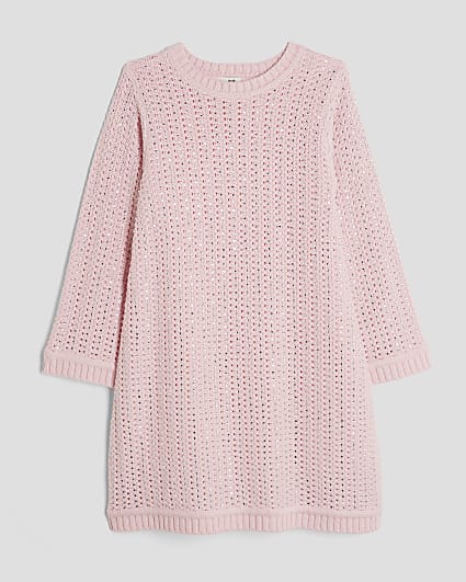 Girls Pink Crochet Embellished Dress