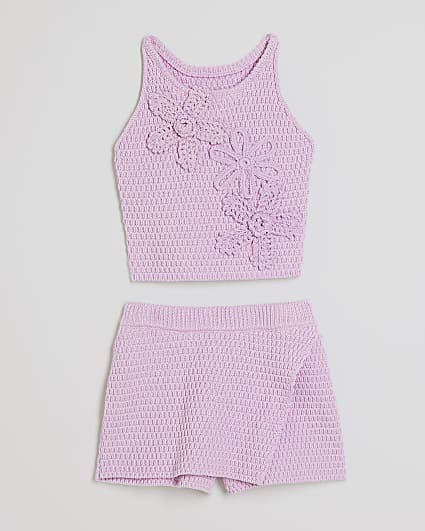 Mini Girls Purple Crochet Floral Set