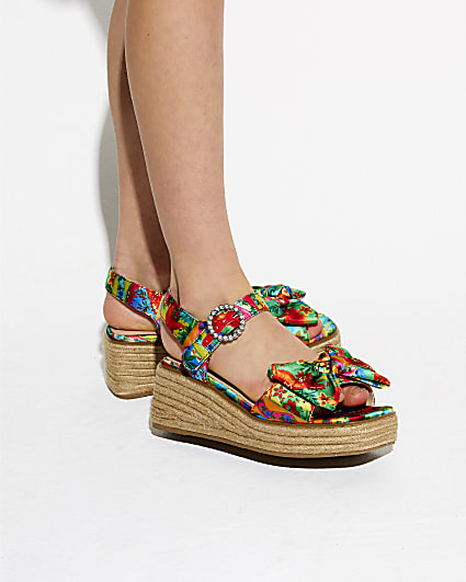 Girls Multicoloured Print Wedge Sandals