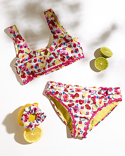 Girls Orange Gingham Fruit Bikini Set