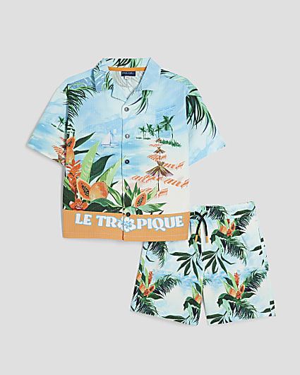 Boys Blue Resort Swim Shorts And Shirt Set