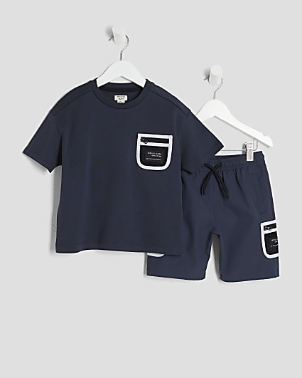 Mini Boys Blue Utility Pocket T-Shirt Set
