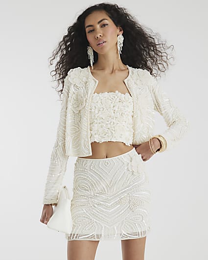 Cream Premium Pearl Mini Skirt