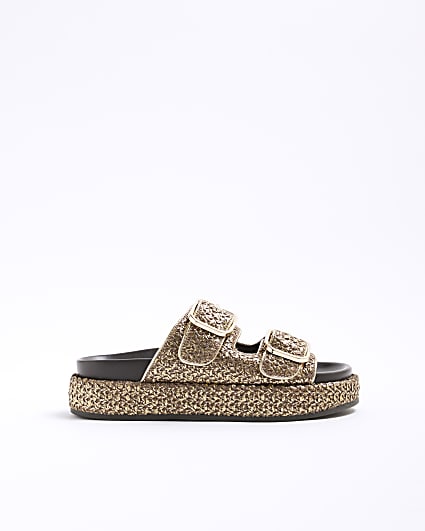 Gold Double Strap Footbed Sandals