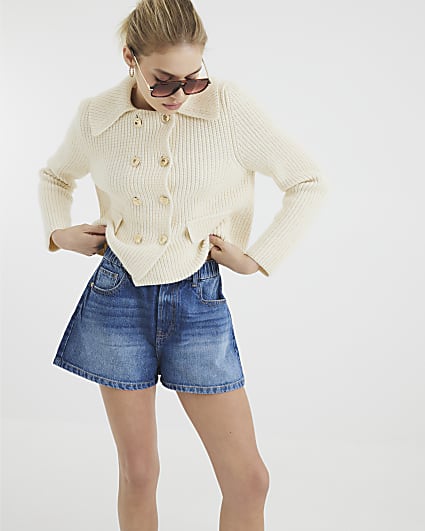 Blue Denim Elasticated A Line Shorts