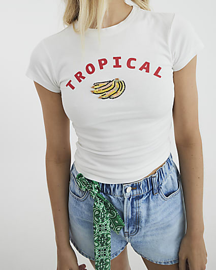 White Banana Beaded T-shirt