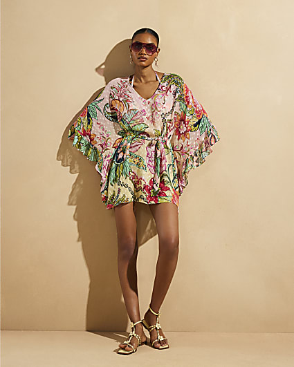 Pink Del Maar Floral Tunic Beach Mini Dress