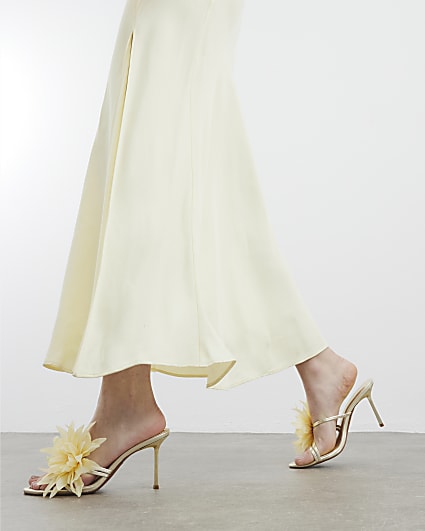 Yellow Strappy Flower Heeled Sandals