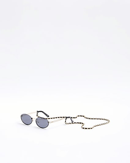 Black Faux Leather Woven Sunglasses Chain