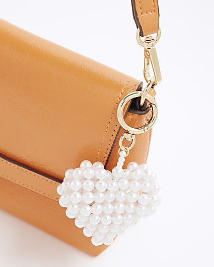 Cream Pearl Heart Bag Charm