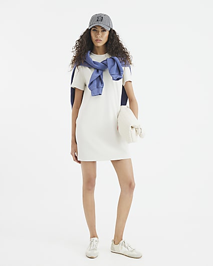 Cream Premium Short Sleeve Mini T-shirt Dress