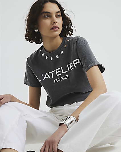 Grey Atelier Stud Detail T-shirt