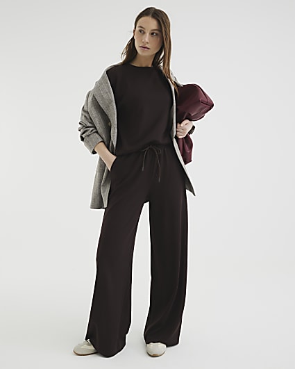 Brown Premium High Waisted Wide Leg Joggers